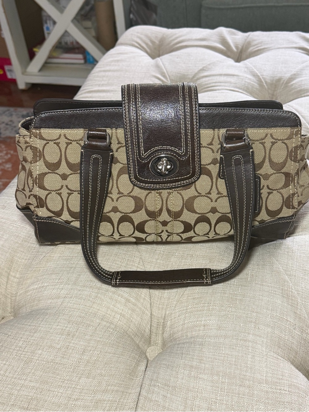 VINTAGE Coach Bag Hamptons Signature Brown Tote (F13975)